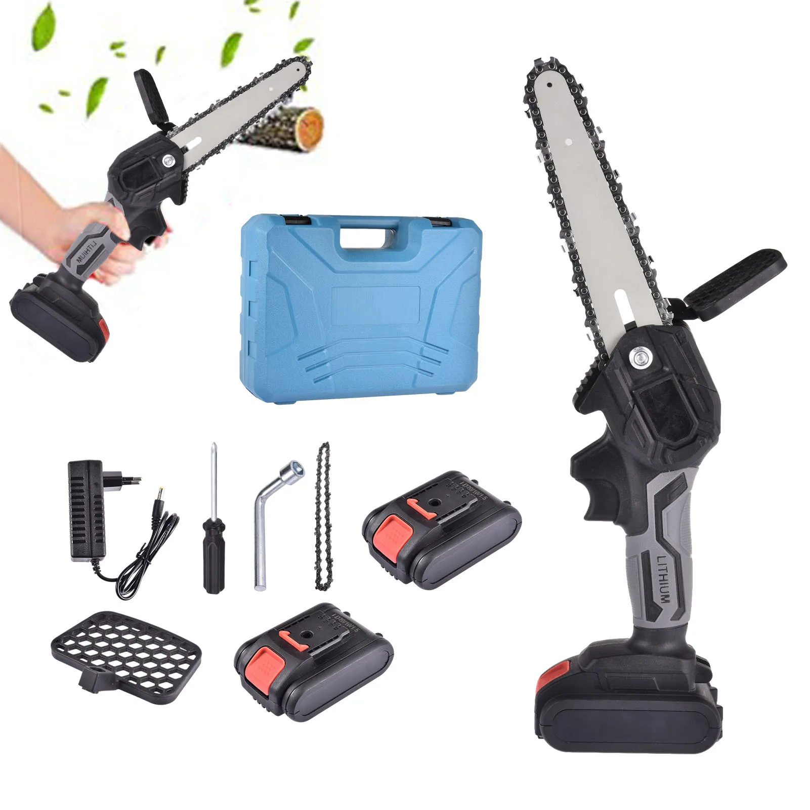 6 Inch Portable Electric Pruning Chainsaw 2 Battery Cordless Saw One-handed Woodworking Chain Saw Garden Logging Power Tool