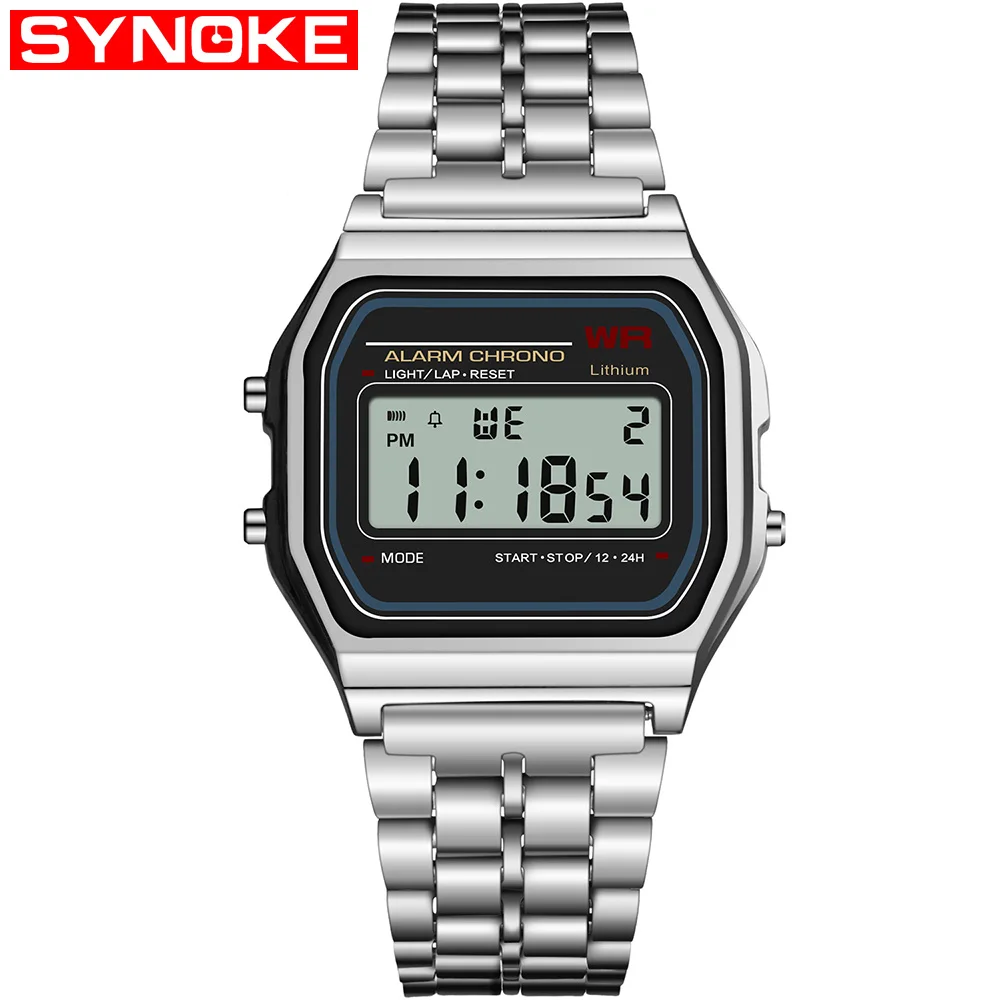 9009 Sliver SYNOKE для женщин мужчин квадратные часы золото Дамы Ретро светодиодный G цифровые спортивные наручные часы электронные шок девушка часы Relogio Feminino - Цвет: 9009 Sliver