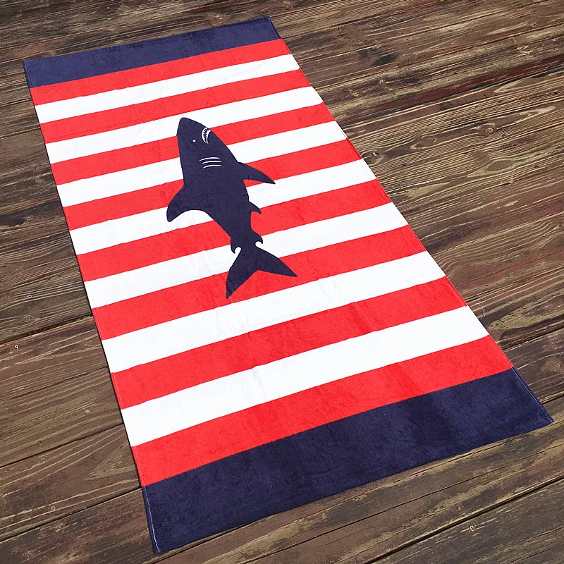 

GIELYPANO Shark Beach Towel 100% Cotton Velour Soft Shark Printing Cartoon Large Beach Towel For Children and Adult