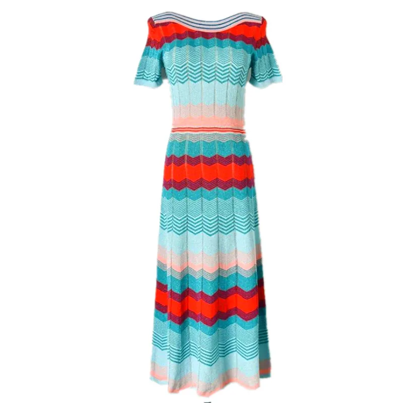 Женское ажурное платье в полоску Элегантное трикотажное праздничное трапеция с