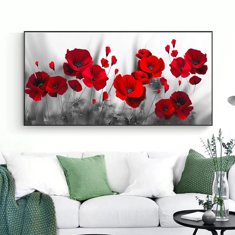 Buy Morden Nordic Abstract Red Flowers Canvas Painting Decoration Poster and Print Living Room Bedroom Plant Picture Wall Art Home on