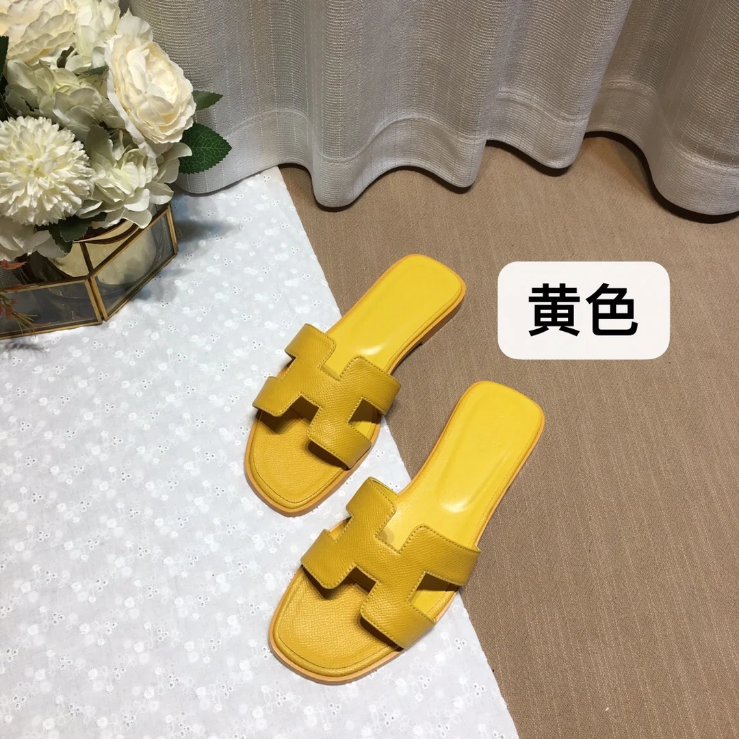 

2021 latest fashion slippers H-type slippers wear flat bottomed fashion versatile leather beach sandals size 35-42