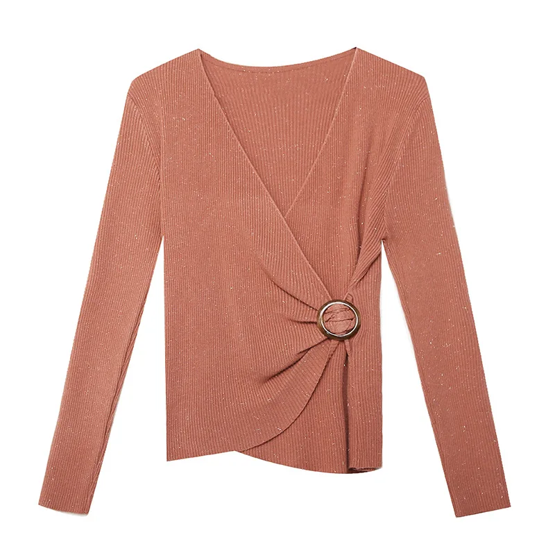 

Tchaoha V-neck Bottoming Sweater Women Spring and Autumn Top Slim Long Sleeve Crossover Slim-fit Sweater Women Pullover One Size