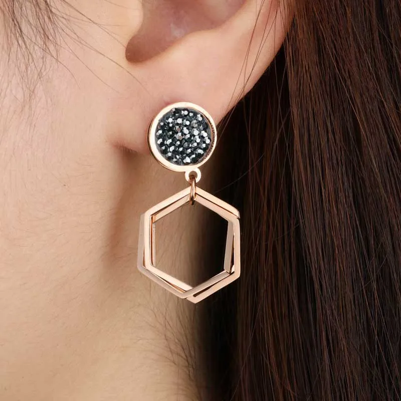 Набор сережек OUFEI из нержавеющей стали цвета розового золота и черного для женщин