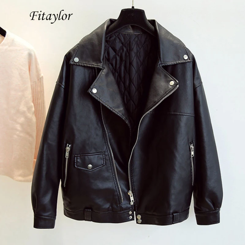 Куртка женская зимняя из мягкой ПУ кожи на молнии|Кожаные куртки| |