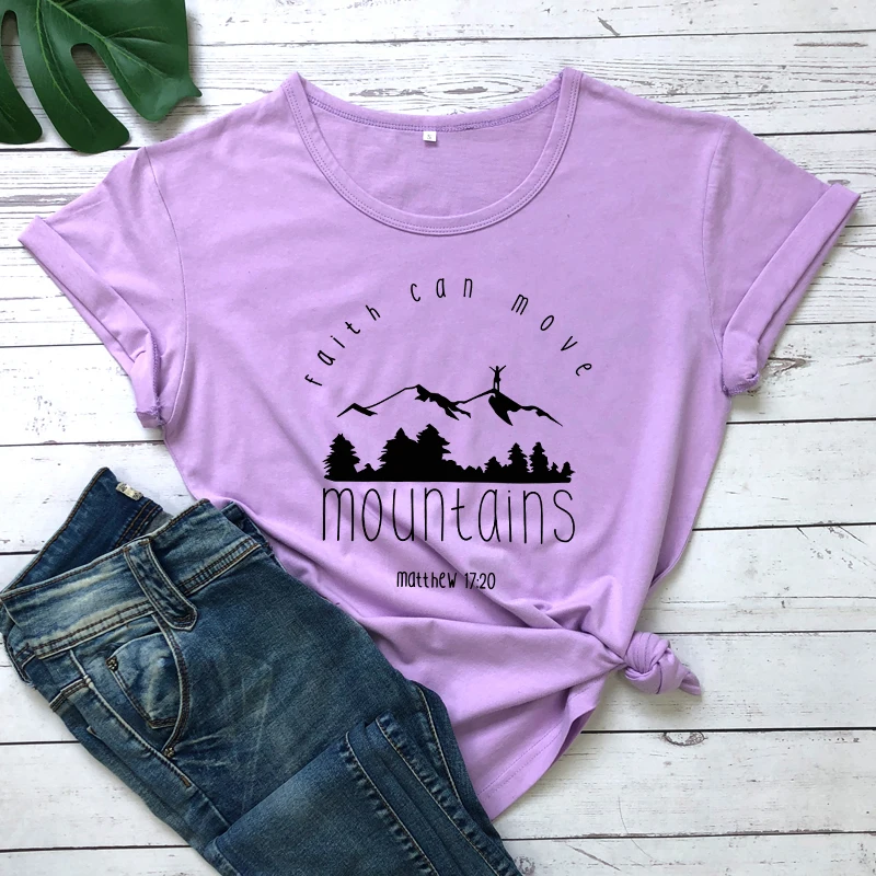 Faith Can Move Mountains Matthew 17:20 Christian Tshirt Cotton T Shirt Women Jesus Bible Graphic T-shirt 90s Big Size Top | Женская