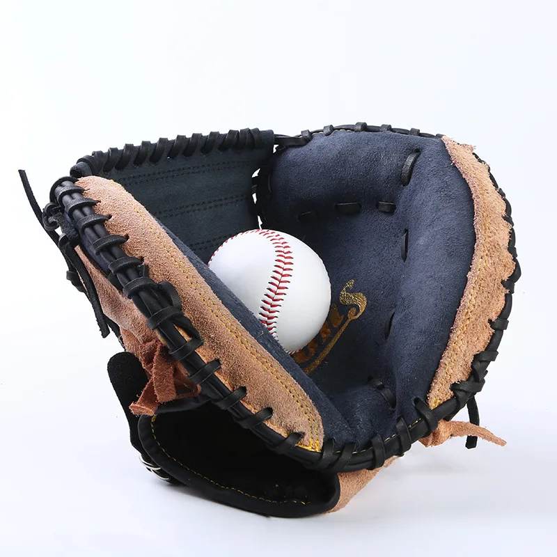 

Brown Black Leather Baseball Catcher Glove Softball Practice Equipment Size 12.5 Left Hand for Adult Training Outdoor Sports