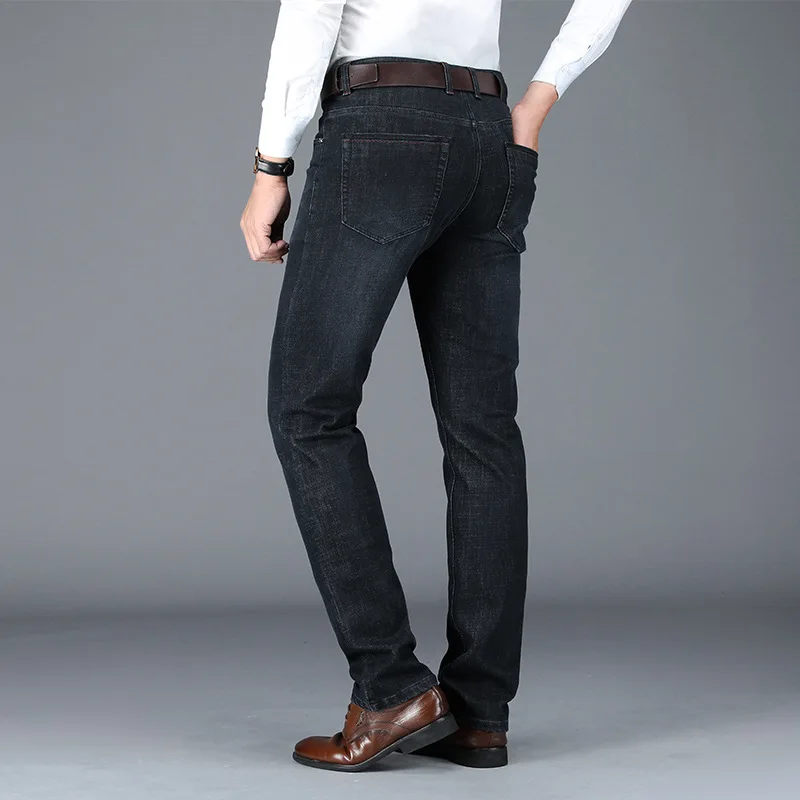 Jeans Men Straight Stretch Pants High Quality Business Long Trousers Casual Stonewashed For Black Oversize 29 30-40 42 | Мужская одежда