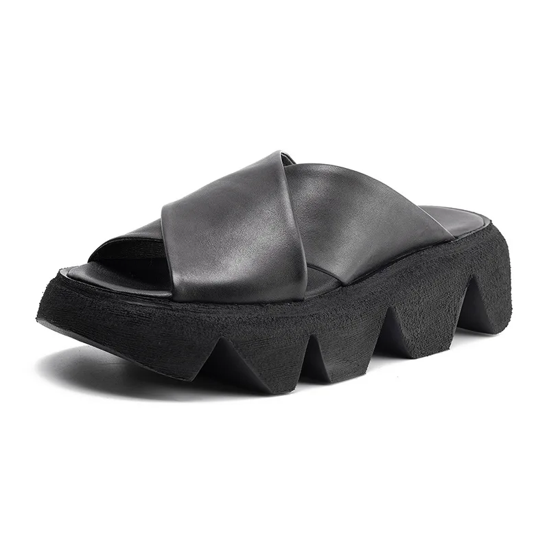 

shoes 2020 cowhide slippers brush genuine leather women's platform