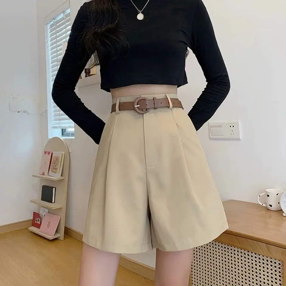 Шорты женские однотонные простые с завышенной талией модные повседневные