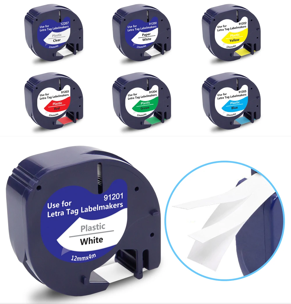 12mm Label Compatible for Dymo LetraTag 91201 12267 91200 91202 91203 91204 91205 Labeling Tape For Dymo LT LT100H Label Maker