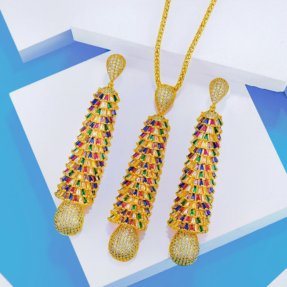 GODKI Jimbora роскошные свадебные ювелирные изделия Длинные кулон 2 шт. цепи ожерелье