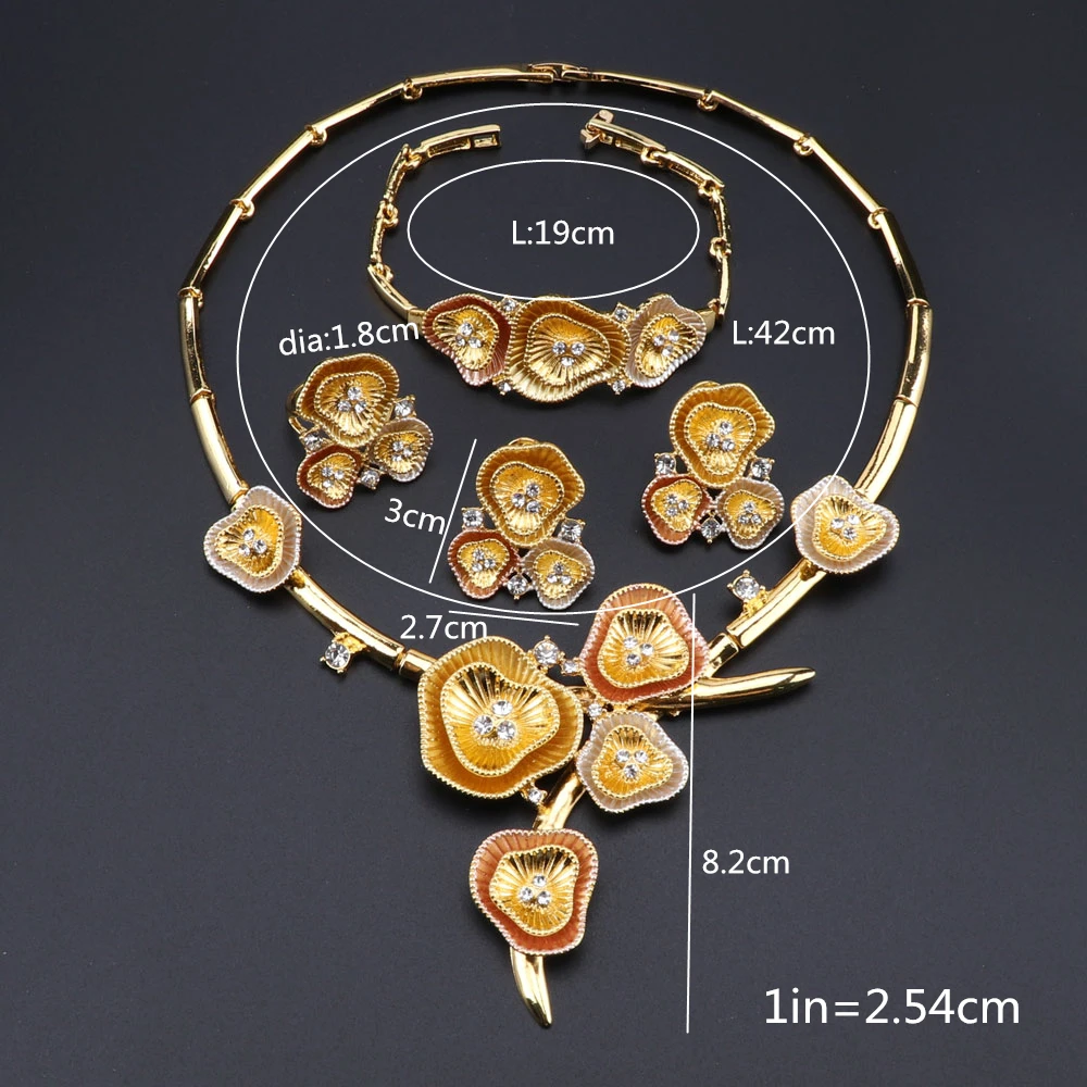 

New Dubai Gold Jewelry Sets for Women Indian Jewelry African Wedding Bridal Gift Necklace Bracelet Earrings Set