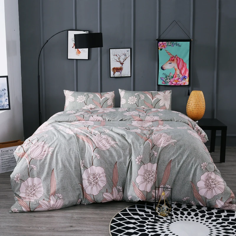 11 Styles Chrysanthemum Geometric Pillowcase + Quilt Cover Polyester Flower Brief Pillow Covers King Size Comforter Set | Дом и сад