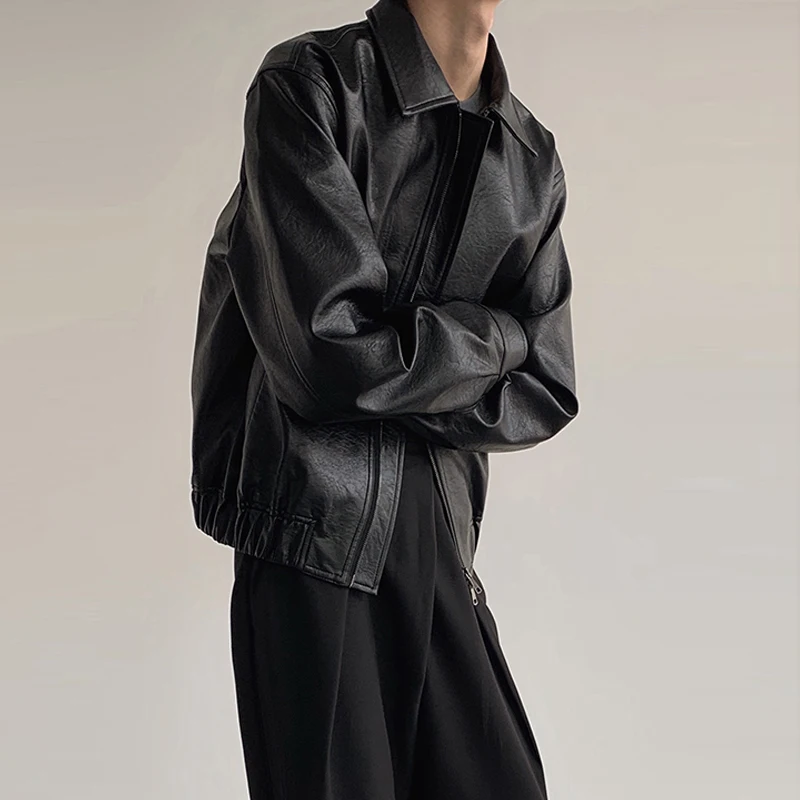 

Мужская одежда, куртка из искусственной кожи на молнии, корейская мода, повседневная Осенняя винтажная куртка 2022, Высококачественная Черна...