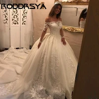 roddrsya vintage lace ball gown wedding dress long sleeve off shoulder princess bridal gowns tulle appliqued vestido de novia