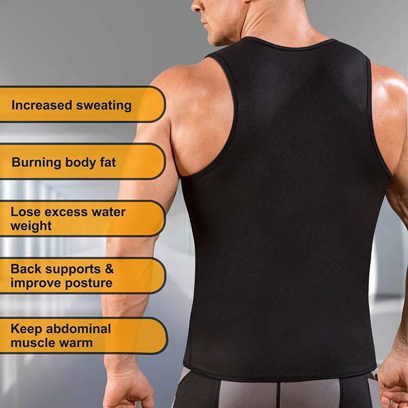 High Quality Men Neoprene Sauna Suit Body Shapers Shirt Weight Loss with Zipper Waist Trainer Sweat Vest Tank Top Workout Corset