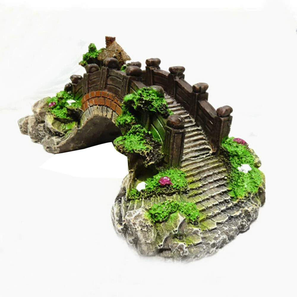 Новый аквариумный полимерный декор искусственный мост павильон дерево рокали