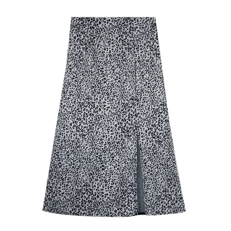 

Leopard Skirt Women's Mid-Length 2021 New Autumn Retro High Waist A- Line Dress Slim All-match Split Skirt