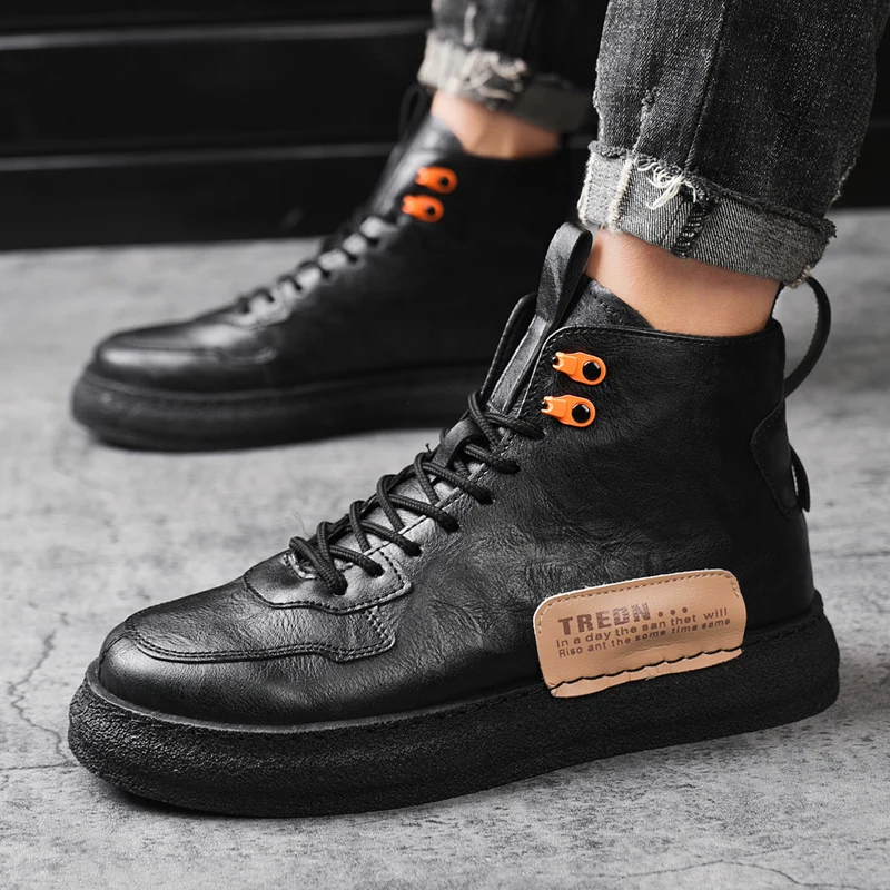 New Print Luxury Mens Shoes Casual Flats Red Black 2020 Autumn High Top Men Sneaker Fashion Lace-up Hip Hop PU Leather | Обувь