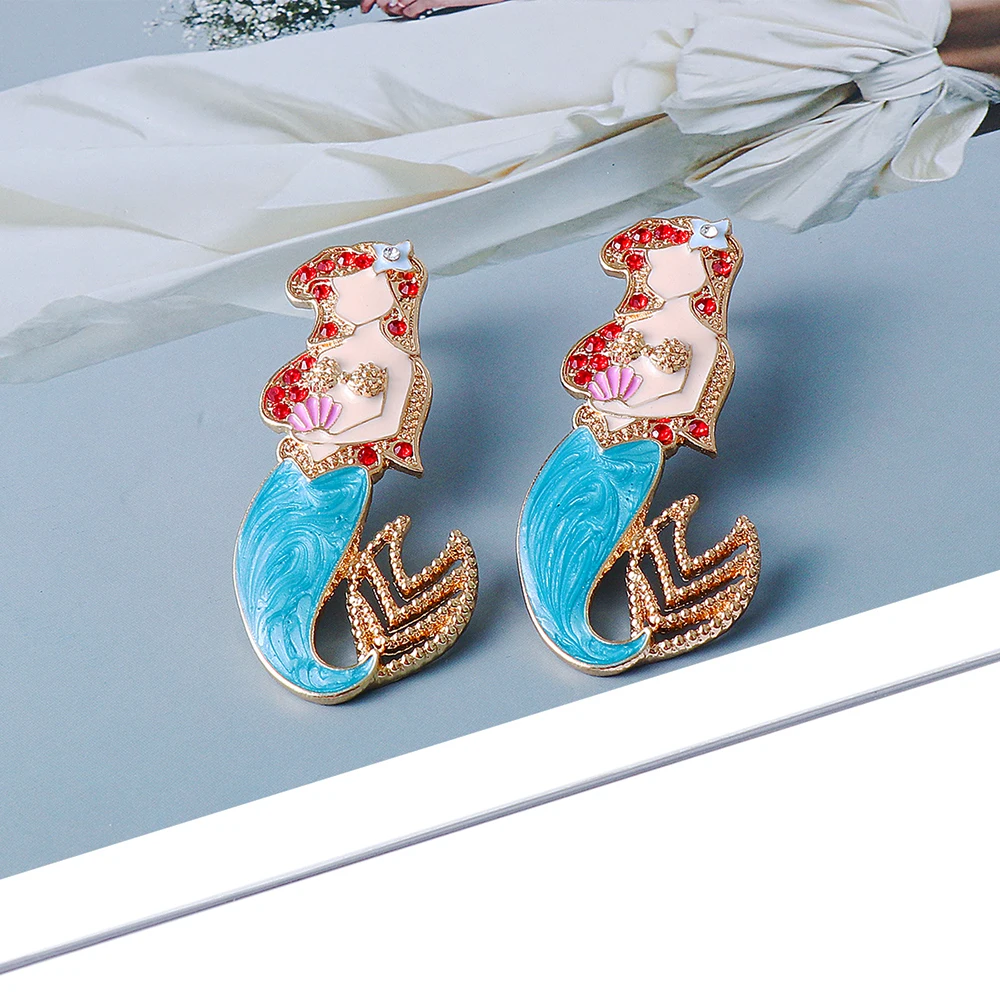 2023 Cute Mermaid Earring Rhinestone Cartoon Earrings ​Crystal Luxury Party Festival Earing for Women Jewelry Fashion Gift