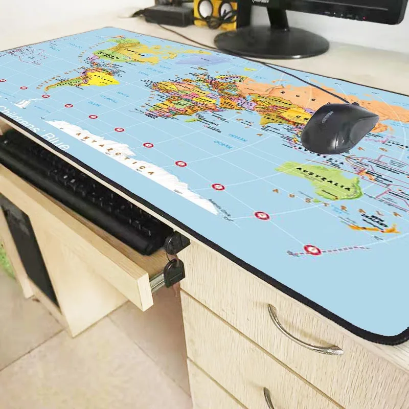 Сверхбольшой коврик для мыши Mairuige синий игровой с картой мира Противоскользящий