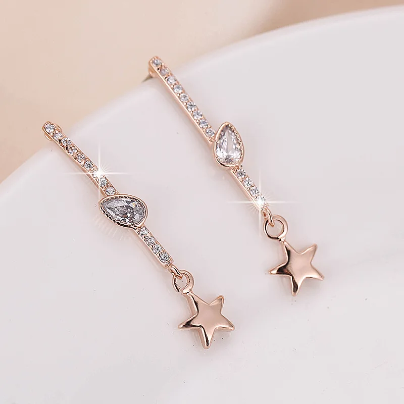 

DE069 Fashion Street Shooting Refined Simple Style Leaf Bud Zircon Earrings Gift Party Banquet Woman Jewelry Earrings