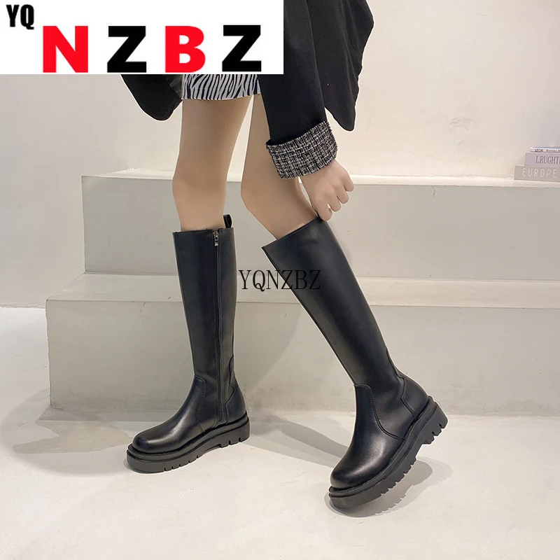 

Womens High Boots 2022 Autumn and Winter New Round Toe Zipper Women's Knee-length Knight Boots High Quality Winter Warm Boots