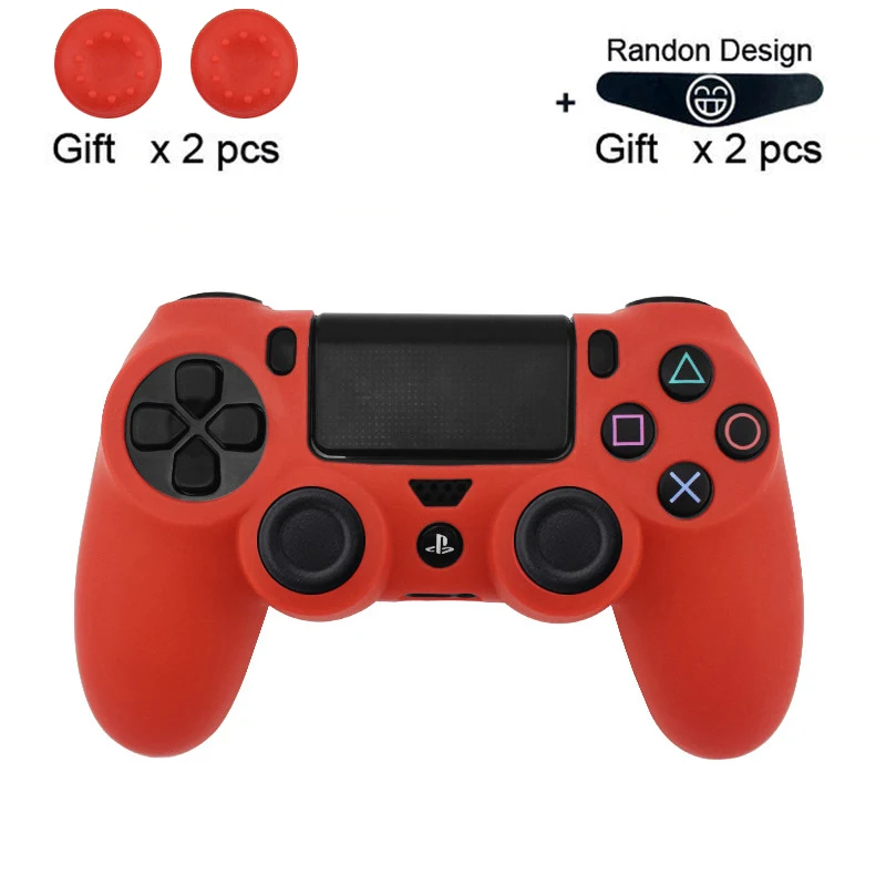 Мягкий гибкий силиконовый чехол, защитный чехол для Playstation 4 PS4 Pro Slim, светодиодный светильник, наклейка, 2 шт., ручка+ светодиодный чехол - Цвет: red