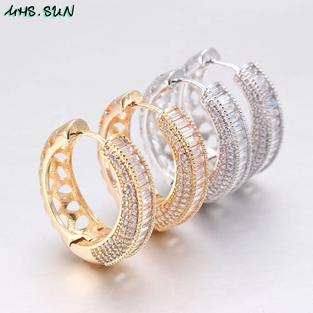 Женские серьги кольца MHS.SUN Винтажные золотого/серебряного цвета с фианитами и