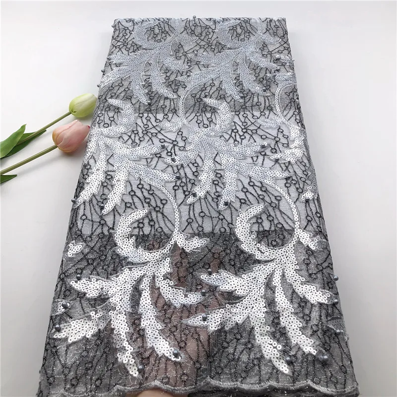 

African Sequins Lace Fabric High Quality Nigerian French Tulle Lace with Sequins Embroidery Organza Lace Fabric for Dress