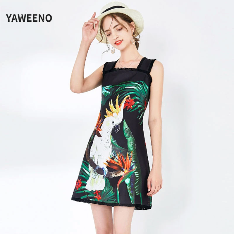 Женское платье с принтом в виде сицилийских джунглей модельное на бретельках