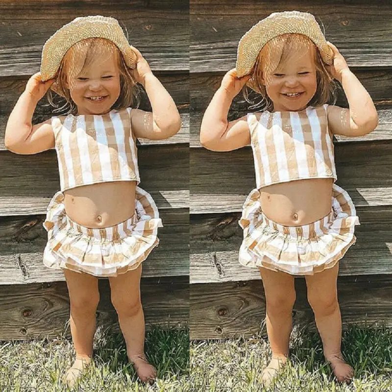 Клетчатая Одежда для новорожденных девочек комбинезон без рукавов укороченный