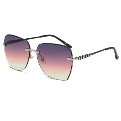 

2021 new rimless sunglasses ladies crystal trimming Europe, America and online celebrity with sunglasses tide glasses