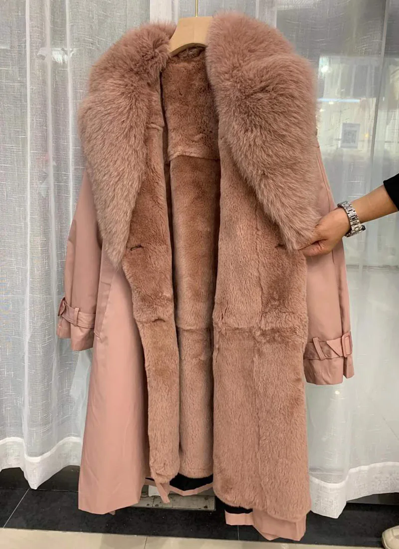 

Winter Coat Women 2021 New Fashion Long Style Thick Warm Natural Real Fur Jacket Genuine Fox Fur Collar Parka With Blet Fn0098