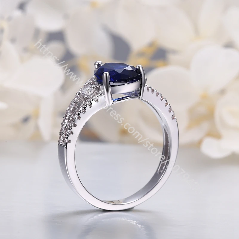 

White Gold plated CZ Cubic Zirconia ring Solitaire Engagement Promise Ring blue cubic zircon jewelry silvers band ring