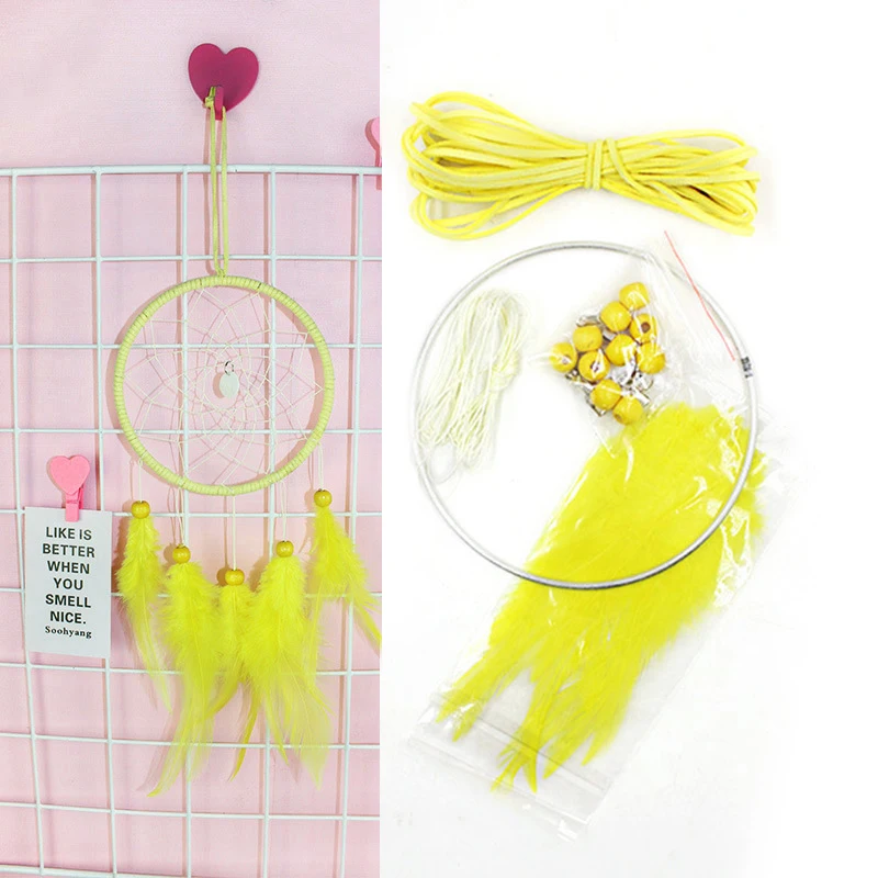 Yellow Красочные DIY Ловец снов комплект перо украшение стены дома детская Декор перо набор ремесел Ловец снов DIY материал - Цвет: Yellow