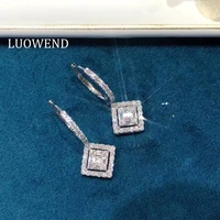 luowend 100 18k white gold earrings au750 women drop earrings certified real natural diamond earring fashion dangle design