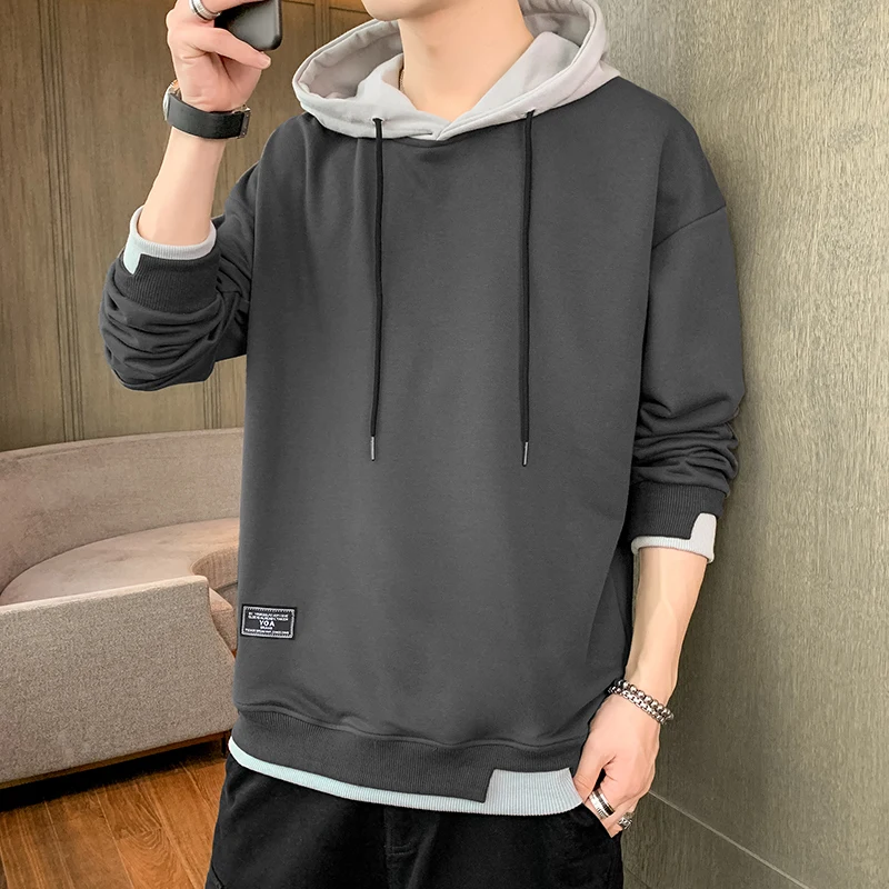 

New Men Casual Harajuku Sweatshirt Hoodies Male Solid Color Pullover Tops Spring Autumn Fashion Mens Hooded Sweatshirt Clothing