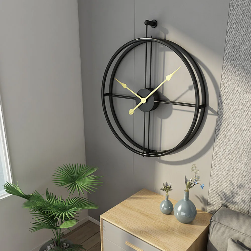 

Vintage 3D Iron Art Wall Clock Hollow Hanging Round Clock Home Living Room Decor