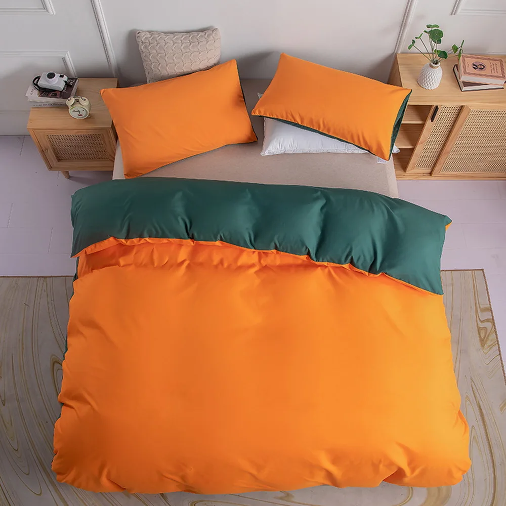 

Простота осенний оранжевый + темно-зеленый двойной однотонный пододеяльник наволочка американский размер king AU single queen UK Double 2/3 шт.