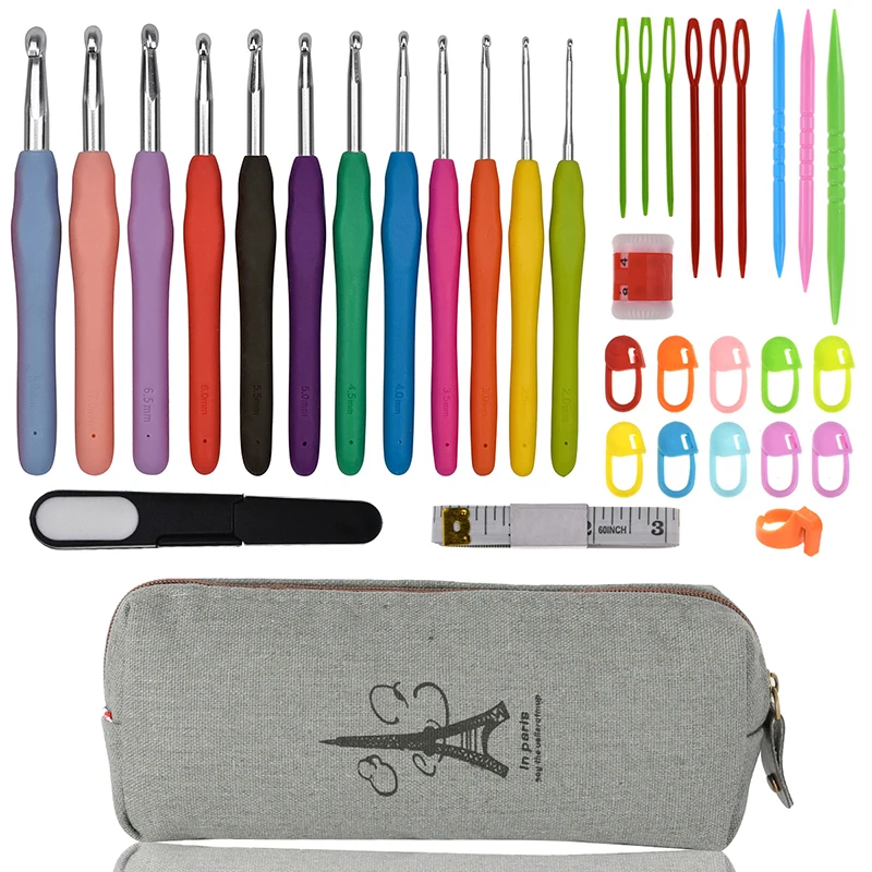 

35 Pcs New Set Crochet Hook Set With Yarn Knitting Needles Sewing Tools Set Knit Scissors Stitch Holder Hook For Knitting