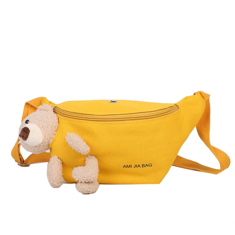 

Little Bear Canvas Bag for Women 2021 New Cute Student Chest Bag Shoulder Crossbody Waist Bag