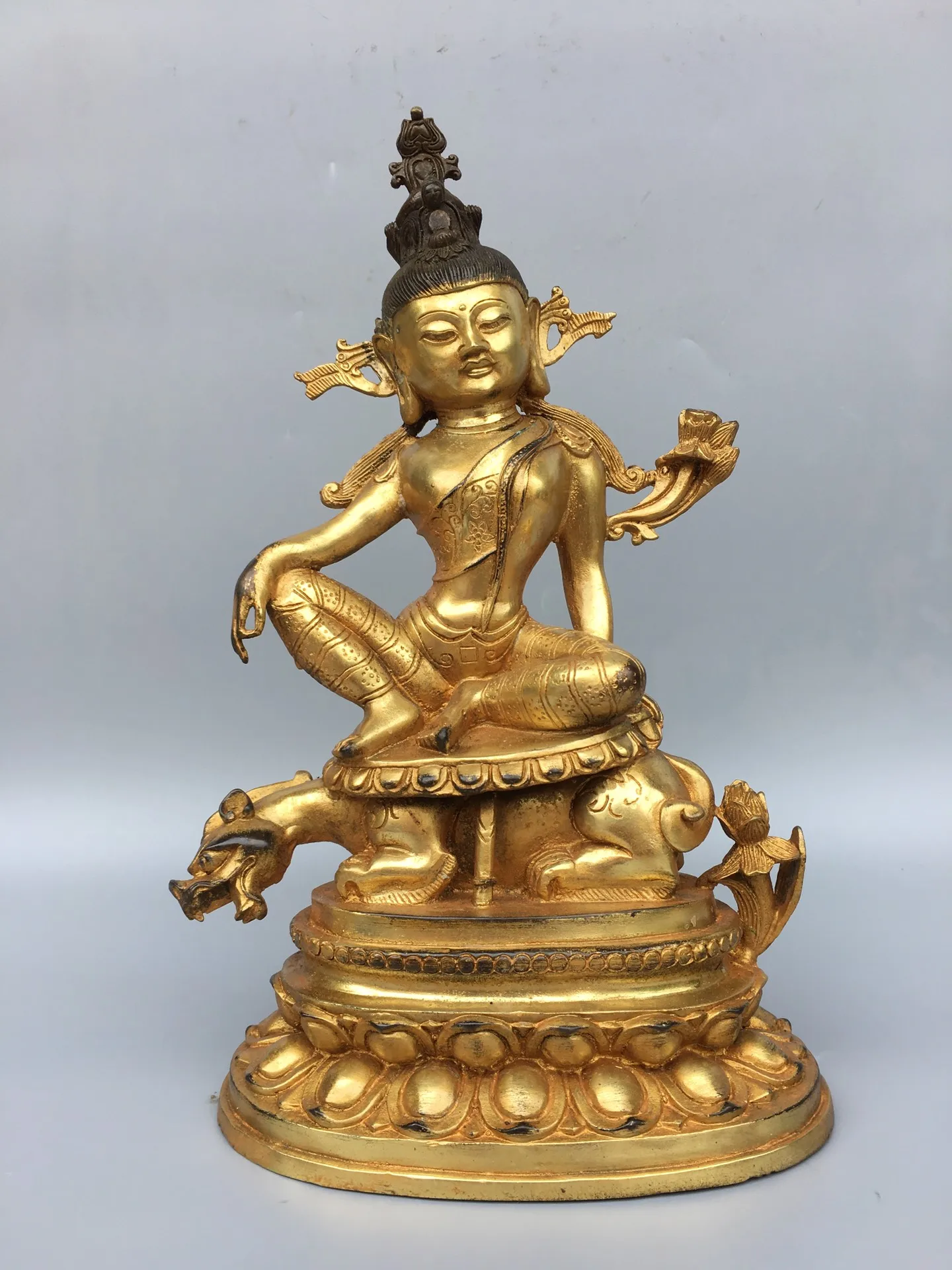 

12"Tibet Temple Collection Old Bronze Gilt Northern Wei Buddha Manjushri Bodhisattva Buddha Worship Hall Town house Exorcism