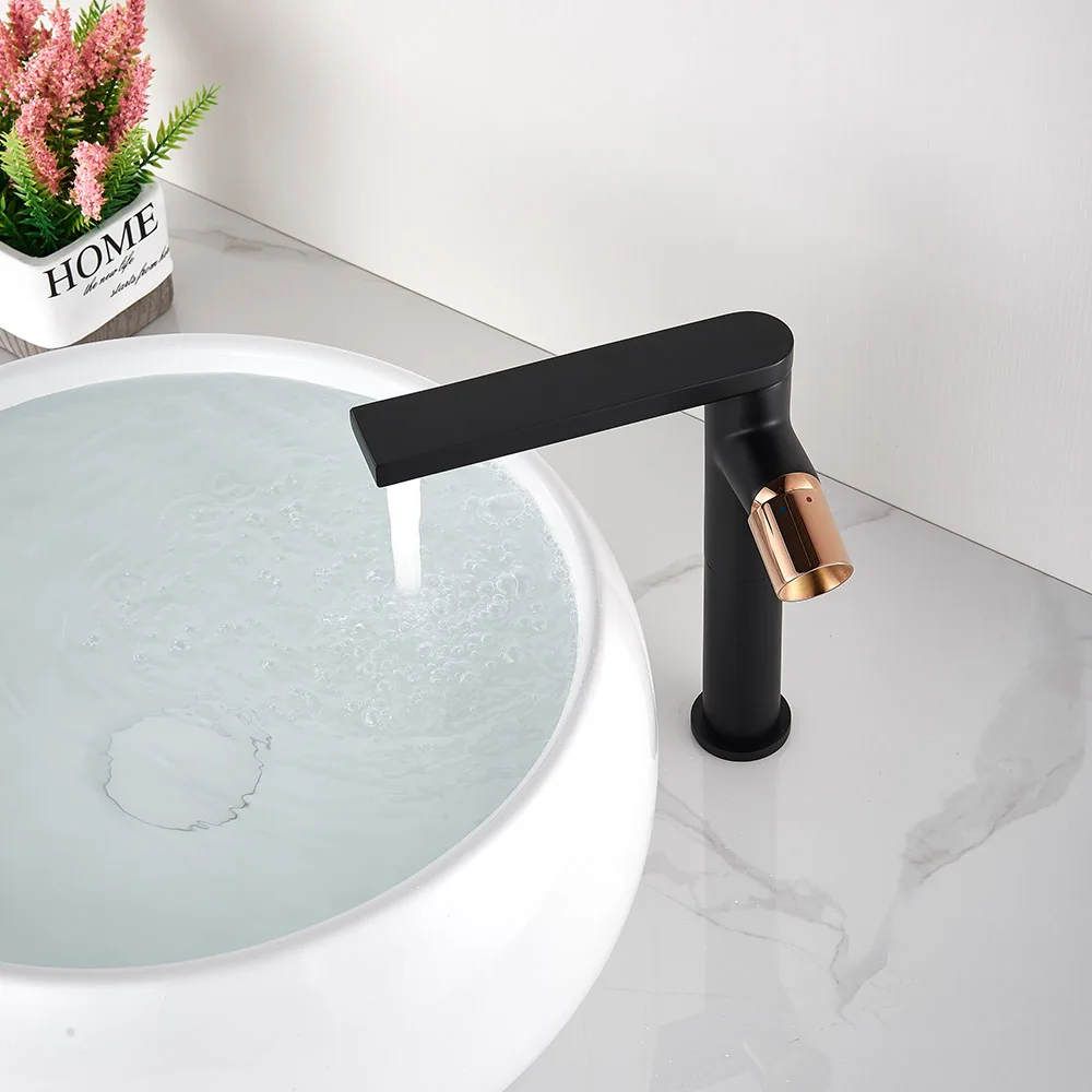 

Rose Golden Bathroom Faucet Single Hole Countertop Basin Mixer Faucet Deck Mounted Cold Hot Water Tap Mixer Crane