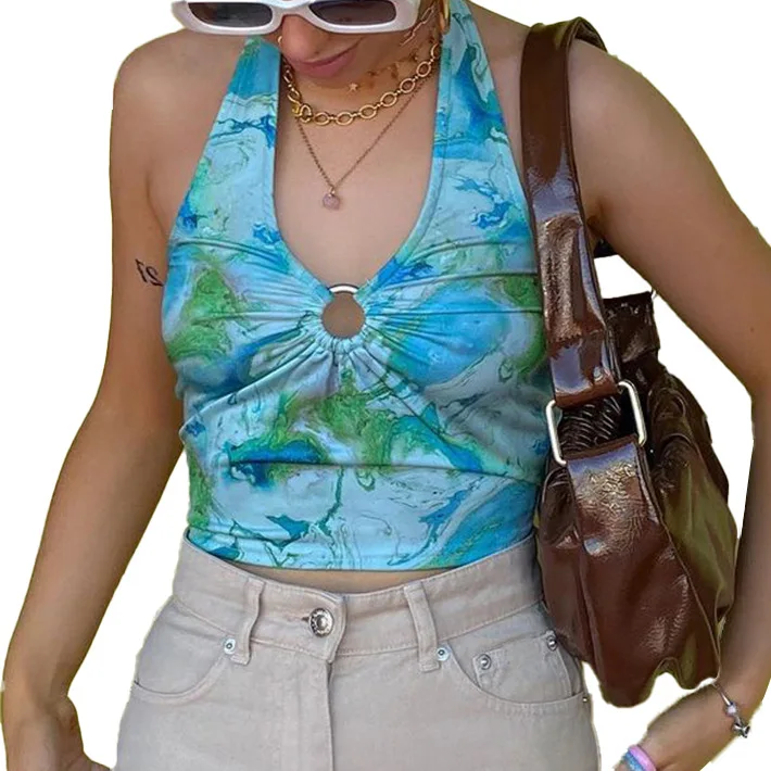 

Paisley Printed Crop Top y2k Fashion Halter Top Metal Beach Style Corset Top Women Vintage Camis Summer Tank Top