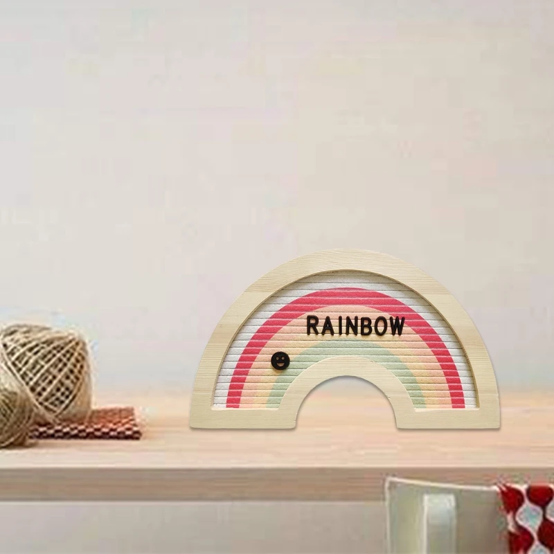 

Rustic Wood Frame Rainbow Felt Letter Board with Changeable Letters Sign Message Board E56C
