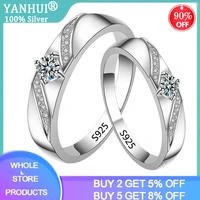 yanhui 100 original 925 silver couple rings for women men 5a cubic zirconia cz ring engagement wedding set for lover gift r286