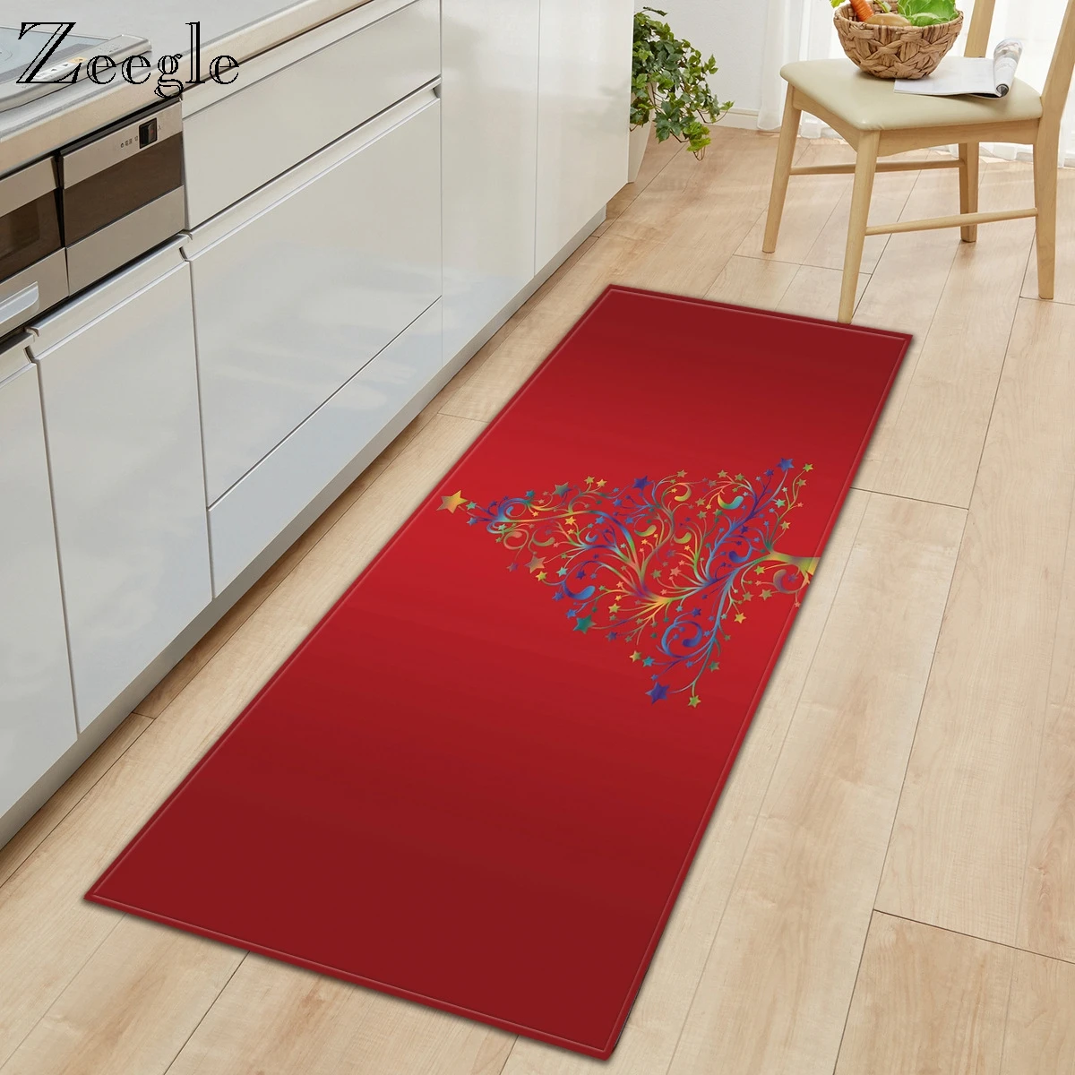 

Zeegle Christmas Long Mat Entrance Doormat Dustproof Living Room Floor Carpet Cartoon Printed Rug Kitchen Floor Absorption Mat