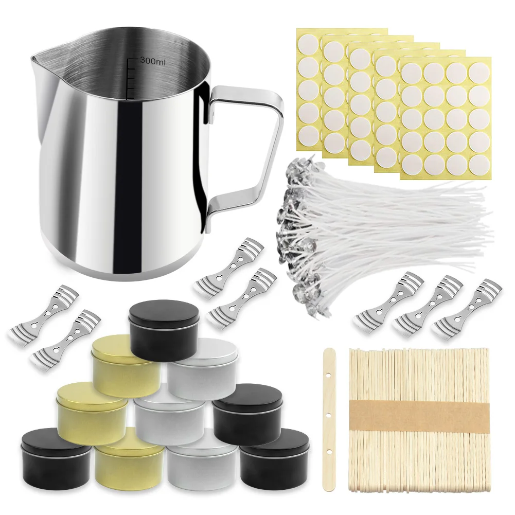 

DIY Candle Making Kit Supplies Jars Pouring Stickers Melting for Supplie Cotton Wicks Large Cup Pot Arts Tins Wicks Craft Tools